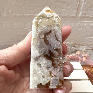 Beautiful Small Flower Agate Tower Obelisk